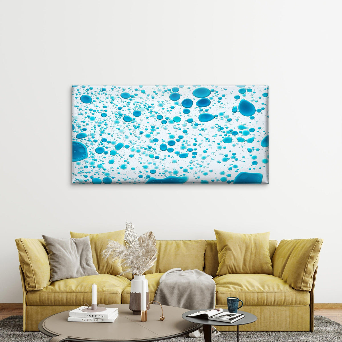 Blue Abstract Oil Bubble Water Wall Art Canvas Office Home Room Framed 120x60cm