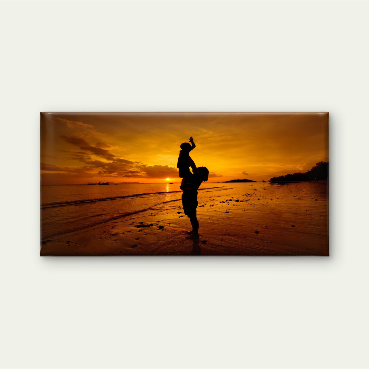 Silhouetted Family Fun On Sand Wall Art Canvas Office Home Room Framed 80x45cm
