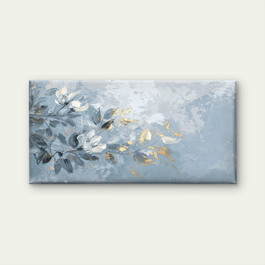 Blue Gold Floral Branch Wall Art Canvas Office Home Room Framed 80x45cm