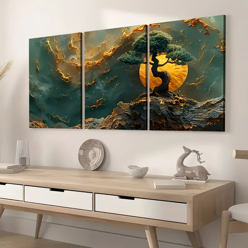 3pcs Abstract Art Style Trees And Mountains Art Smooth Wall Art Set Canvas Framed 40x60cm - High Quality Print 100% Australian Made Wall Canvas Ready to Hang