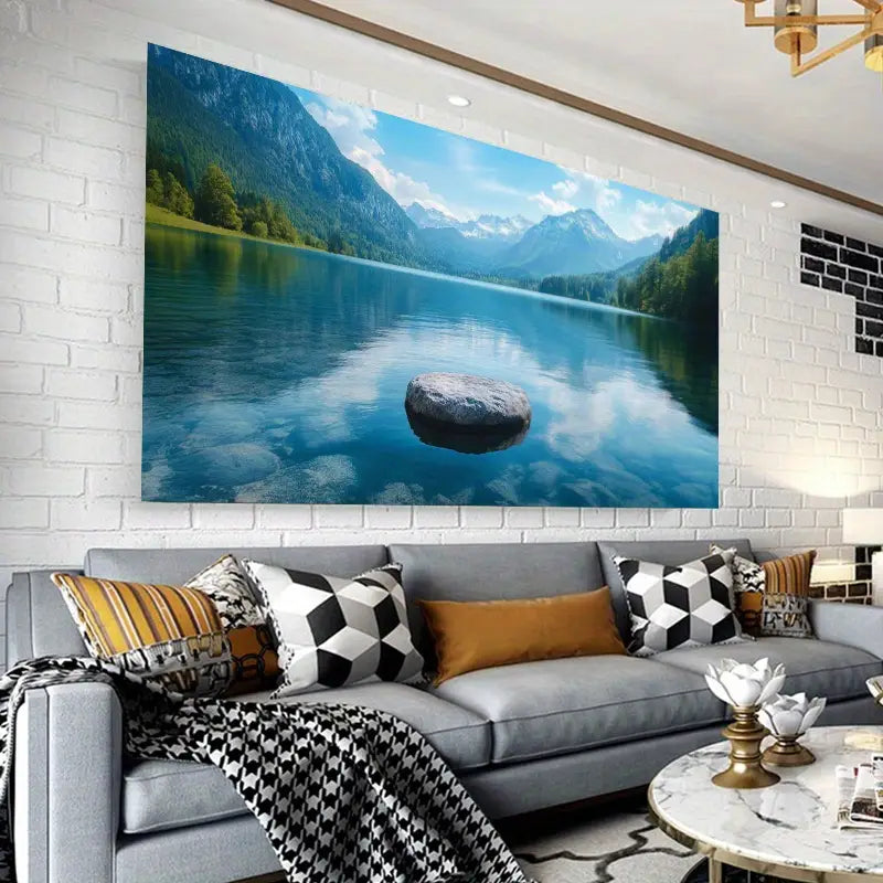 Serene Lake Scene with Floating Stone Wall Art wall canvas office home room framed 120x60cm