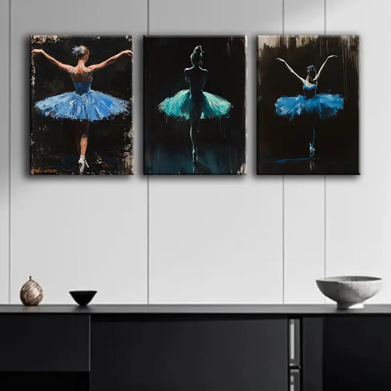 3pcs Blue Ballet Dancer Metal Print Ready to Hang Art