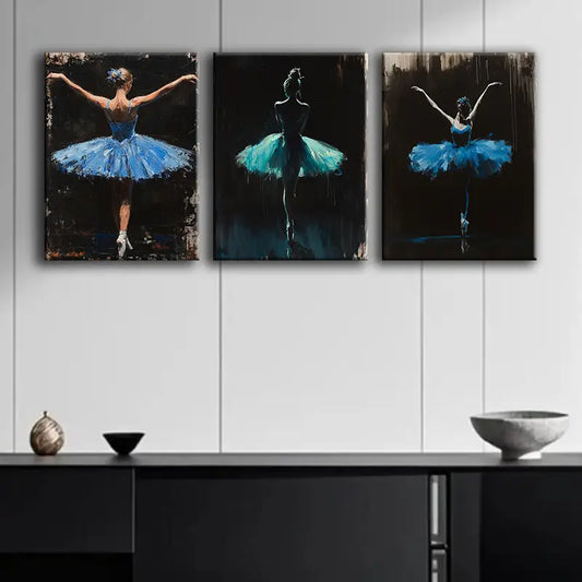 3pcs Blue Ballet Dancer Metal Print Ready to Hang Art