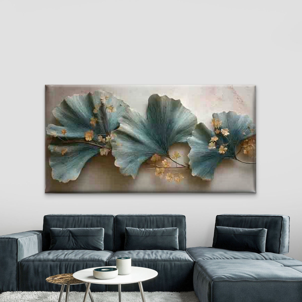 Abstract Ginkgo Leaf Wall Art Canvas Office Home Room Framed 80x45cm