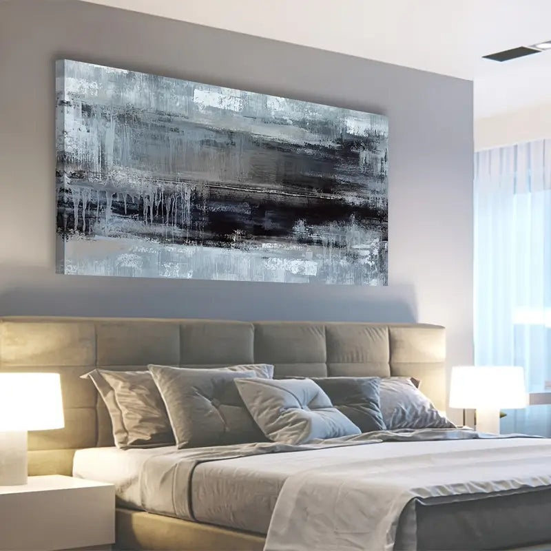 Abstract Deep Blue Black Vintage Wall Art canvas office home room framed 120x60cm