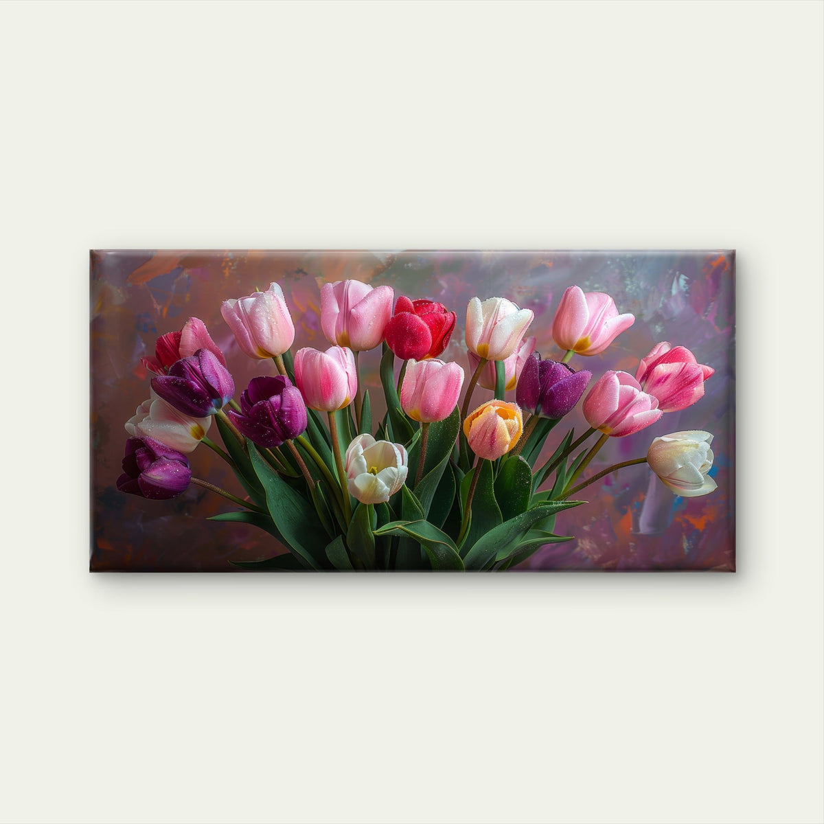 Vibrant Tulips In Bloom Wall Art Canvas Office Home Room Framed 80x45cm