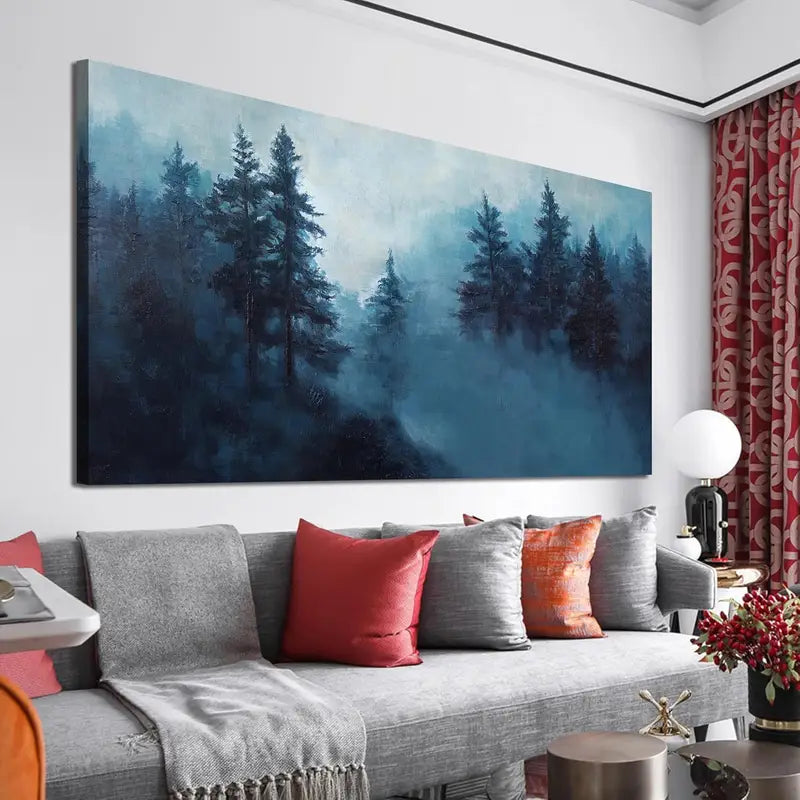 Foggy Forest Black & White Nature Wall Art canvas office home room framed 120x60cm
