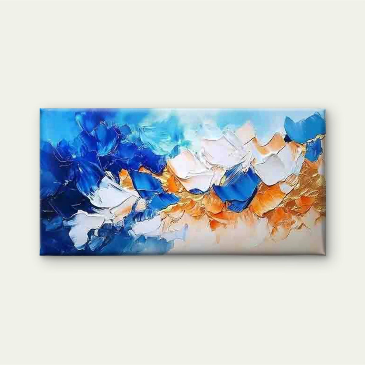 Blue & Orange Dynamic Brushstro Wall Art Canvas Office Home Room Framed 80x45cm