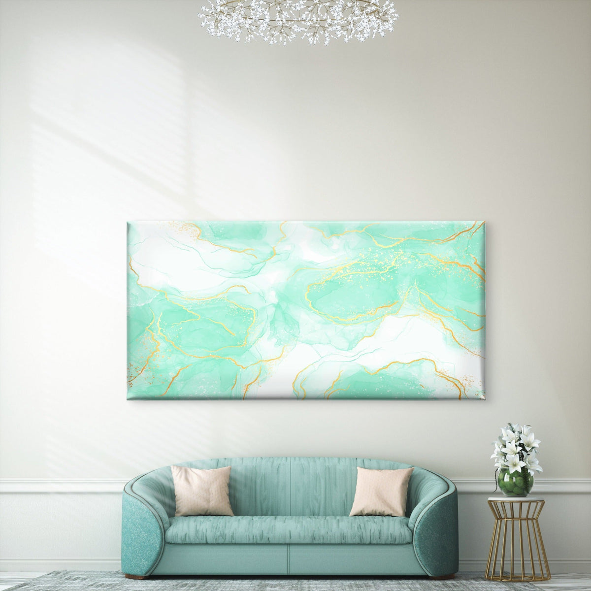 Mint Marble Gold Vein Wall Art Canvas Office Home Room Framed 80x45cm