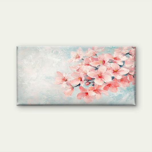 Soft Pink Cherry Blossom Floral Wall Art Canvas Office Home Room Framed 80x45cm