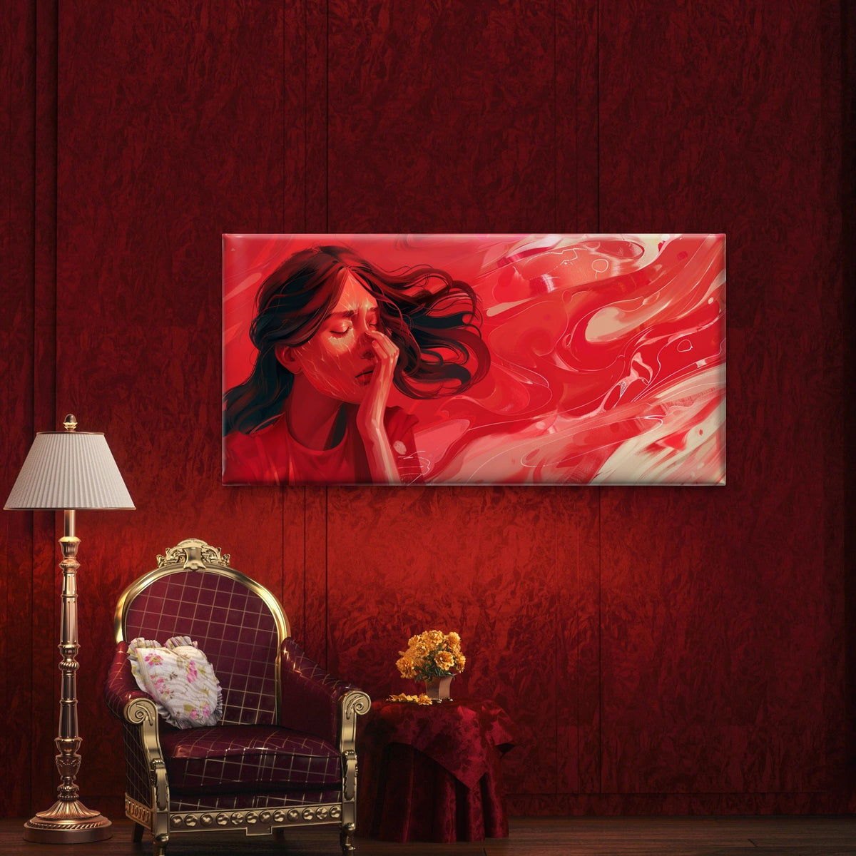 Abstract Sad Crying Woman Face Wall Art Canvas Office Home Room Framed 80x45cm