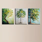 3pcs Vibrant Emerald Green & Golden Leaves Metal Print Ready to Hang Art
