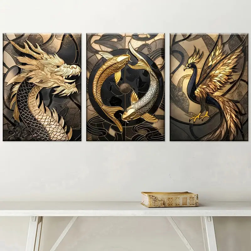 3pcs Light Luxury Style Golden Fashion Abstract Animal Art Wall Art Set Canvas Framed 40x60cm - High Quality Print 100% Australian Made Wall Canvas Ready to Hang