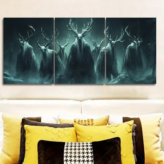 3pcs Antler Devil Painting Metal Print Ready to Hang Art