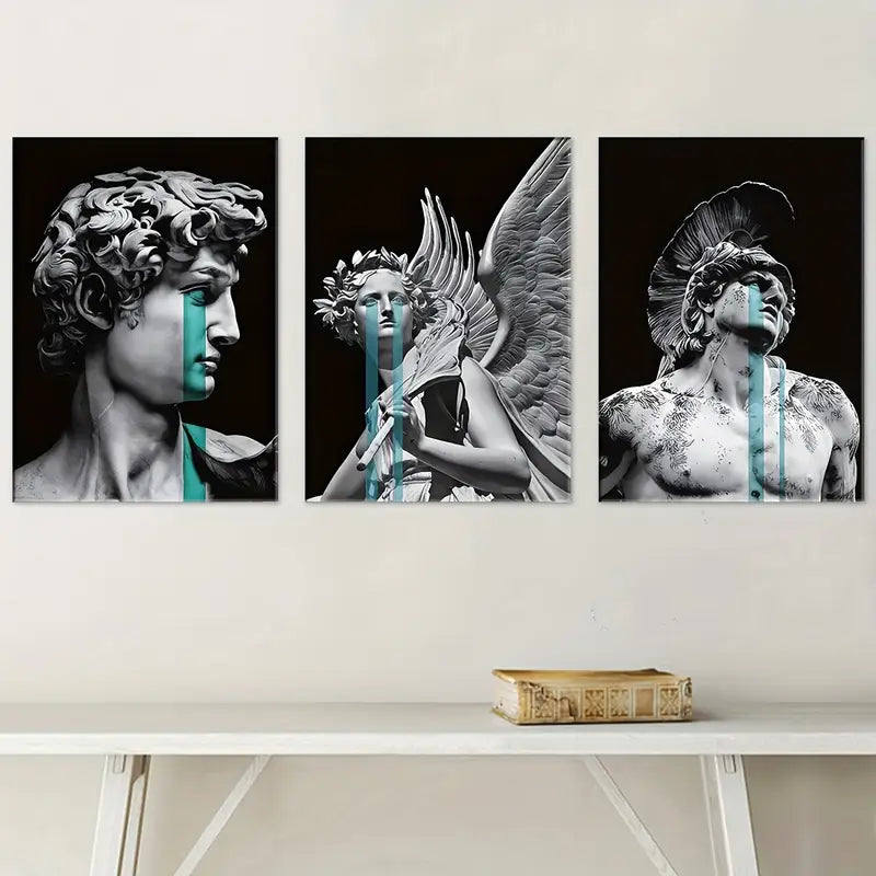 3pcs Modern Art Style David Statue Fashion Art, Wall Art Set Canvas Framed 40x60cm - High Quality Print 100% Australian Made Wall Canvas Ready to Hang