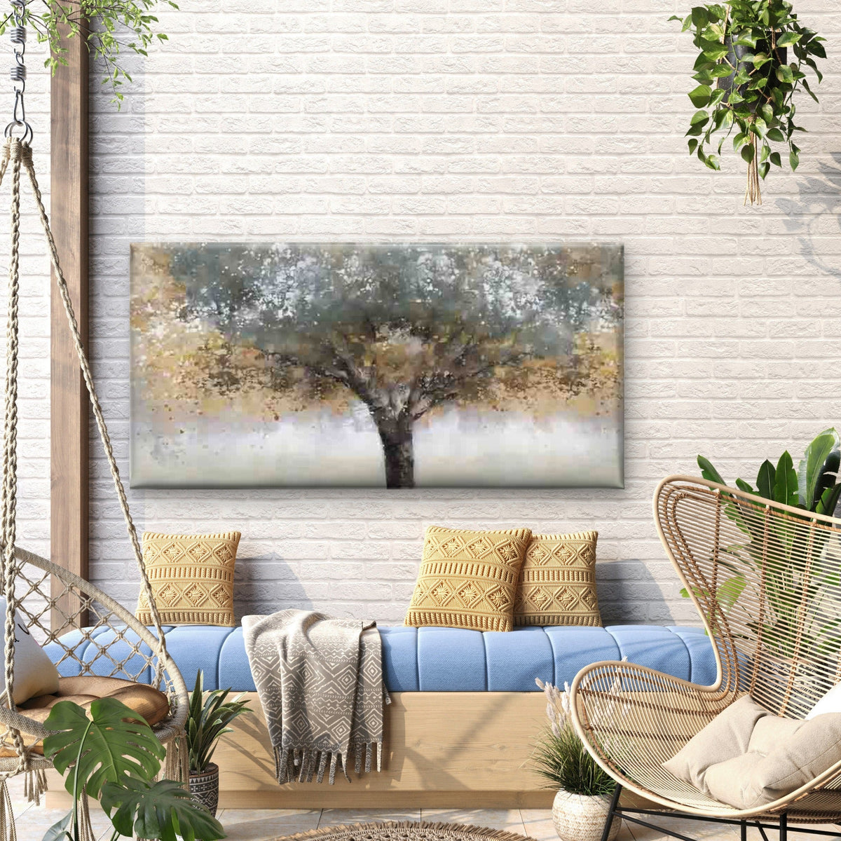 Abstract Autumn Tree Painting Wall Art Canvas Office Home Room Framed 120x60cm