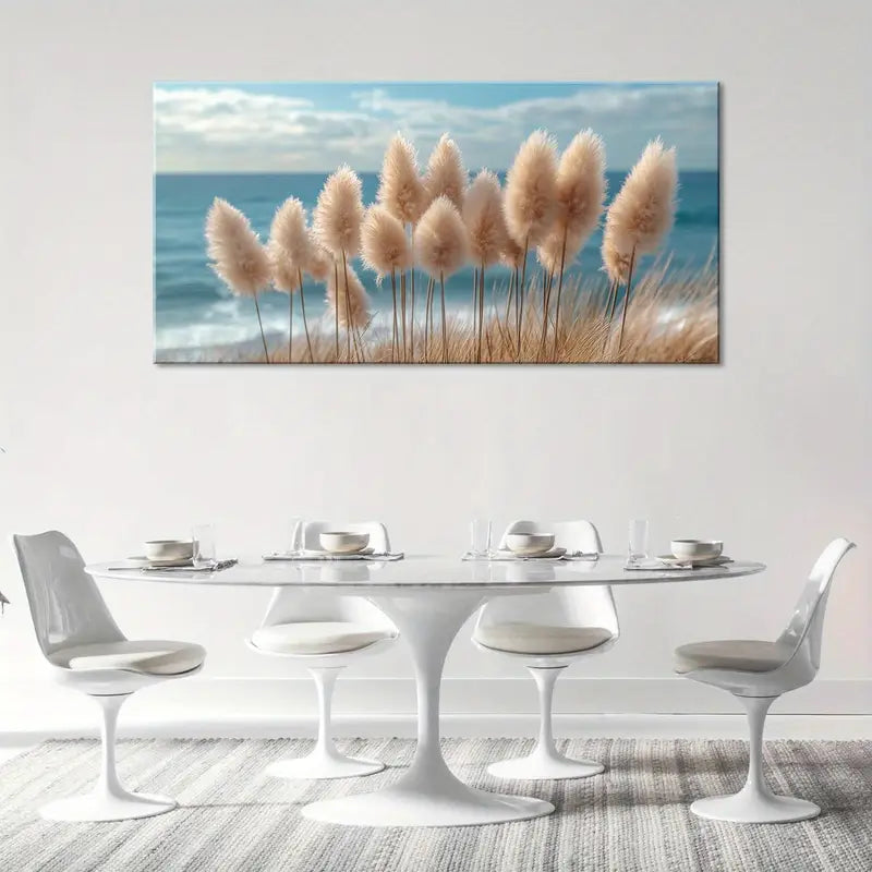 Pampas Grass Coastal Serene Beach Wall Art canvas office home room framed 80x45cm