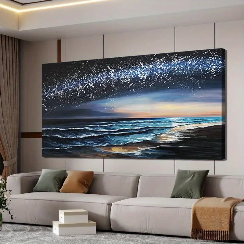Coastal Beach Blue Sky Wall Art canvas office home room framed 120x60cm