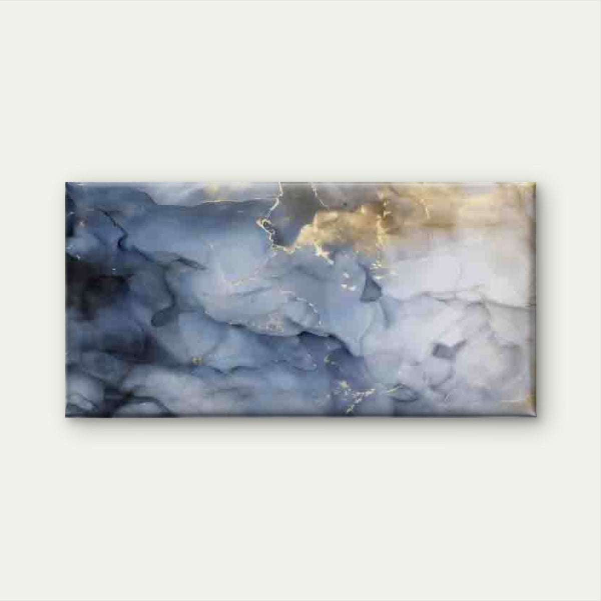 Abstract Blue & Golden Ink Flow Wall Art Canvas Office Home Room Framed 120x60cm