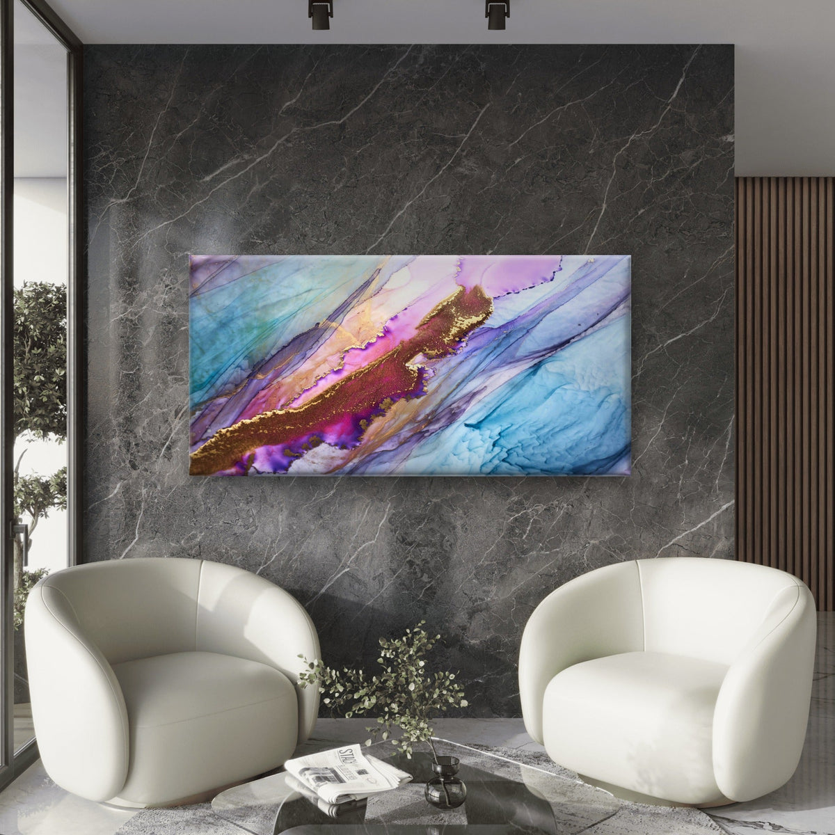 Colorful Abstract Alcohol Ink Wall Art Canvas Office Home Room Framed 120x60cm