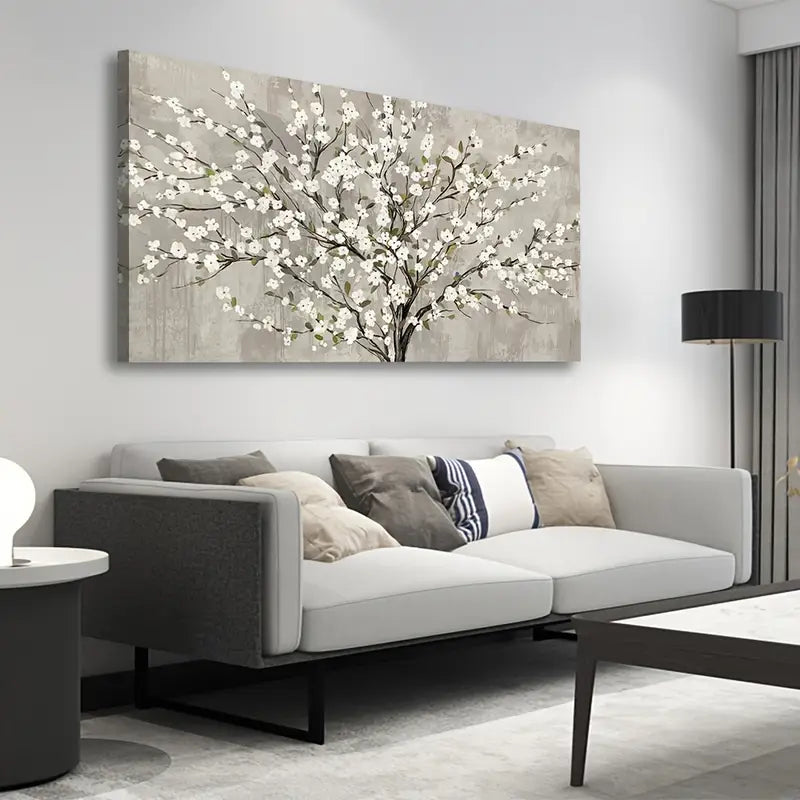 Blooming Flower Tree White Blossoms Green Leaves Wall Art canvas office home room framed 80x45cm
