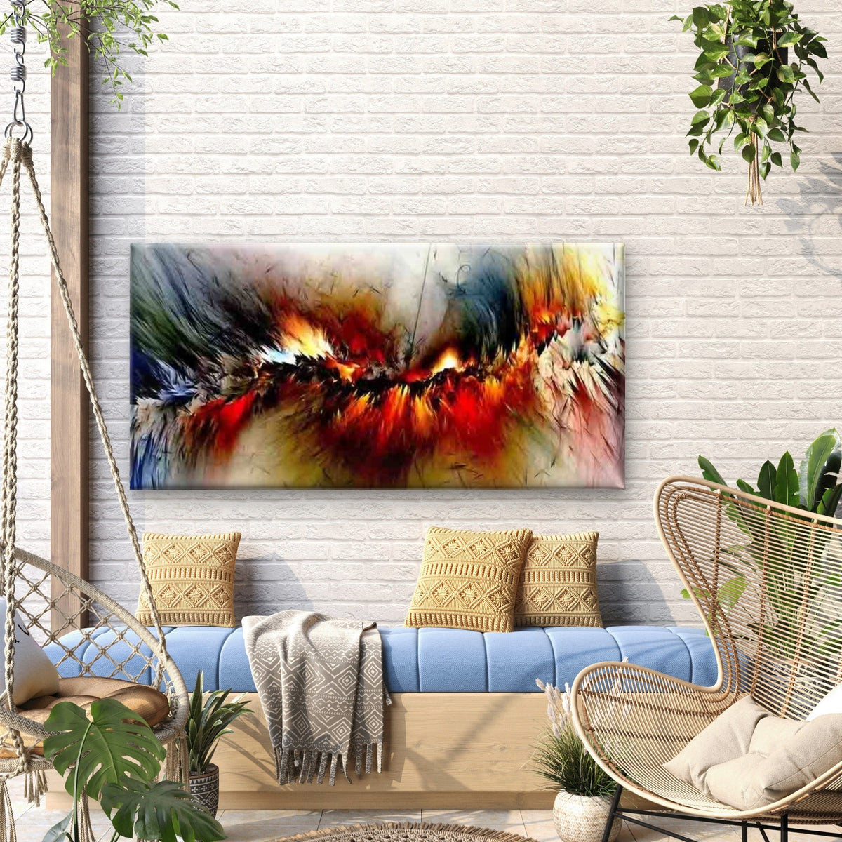 Modern Abstract Flame Wall Art Canvas Office Home Room Framed 120x60cm