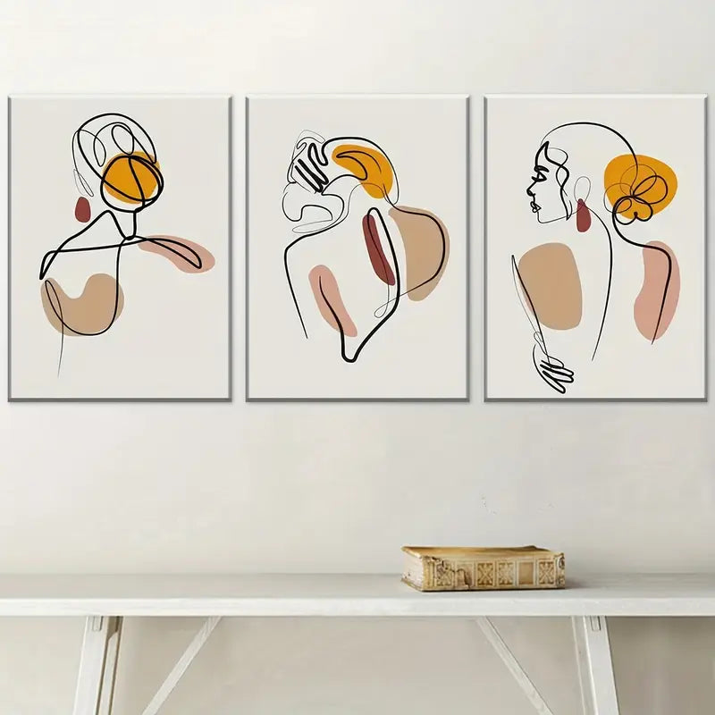 3pcs Modern Abstract Feminine Line Art Wall Art Set Canvas Framed 40x60cm - High Quality Print 100% Australian Made Wall Canvas Ready to Hang