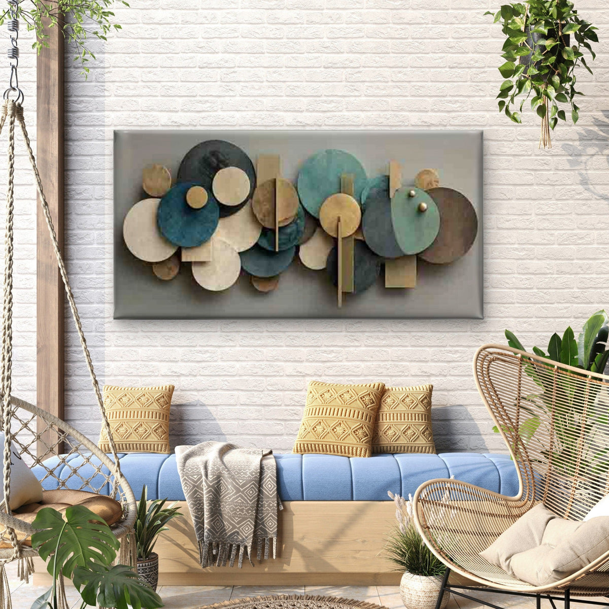 Abstract Geometric Circles Wall Art Canvas Office Home Room Framed 80x45cm