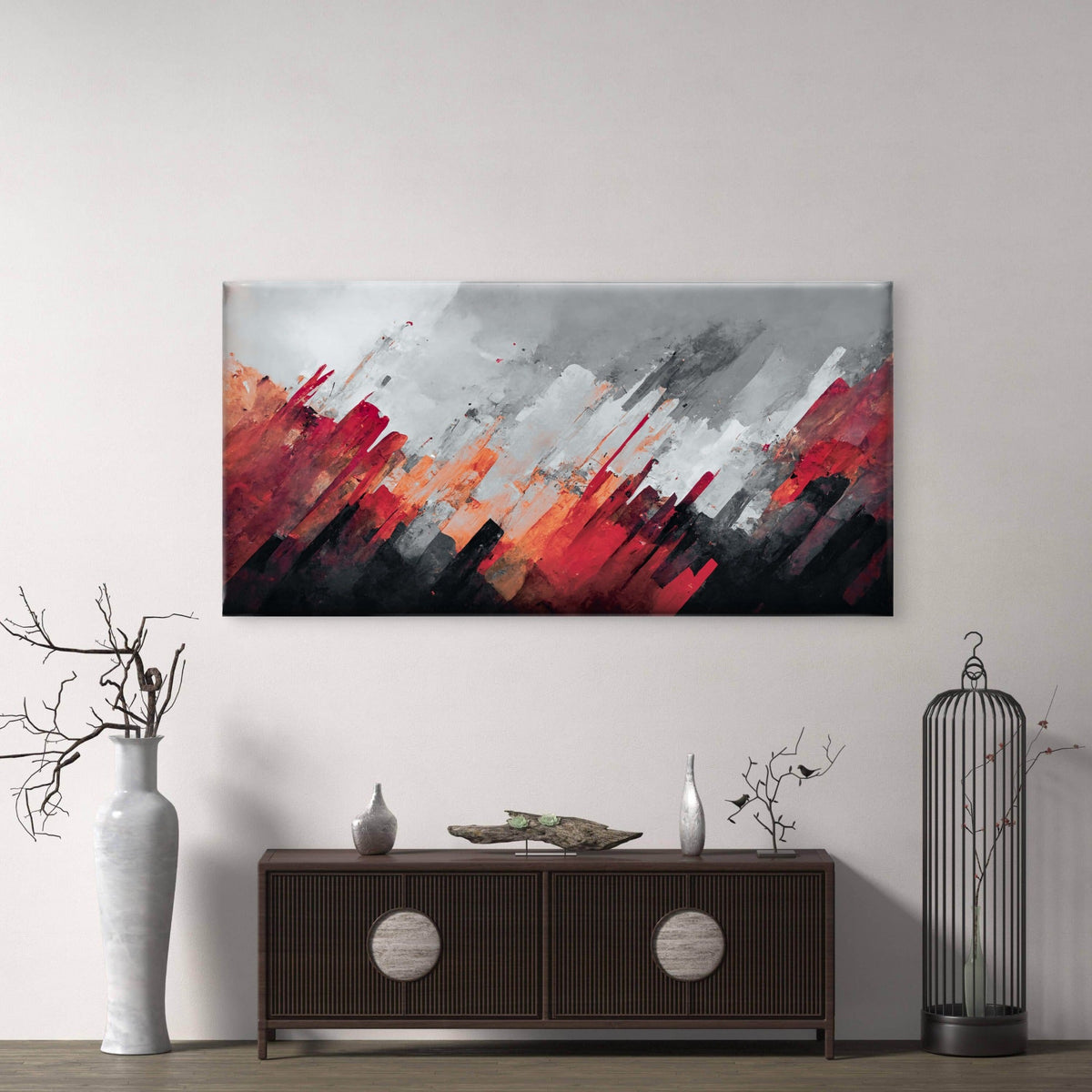 Deep Black Meets Crimson Wall Art Canvas Office Home Room Framed 120x60cm