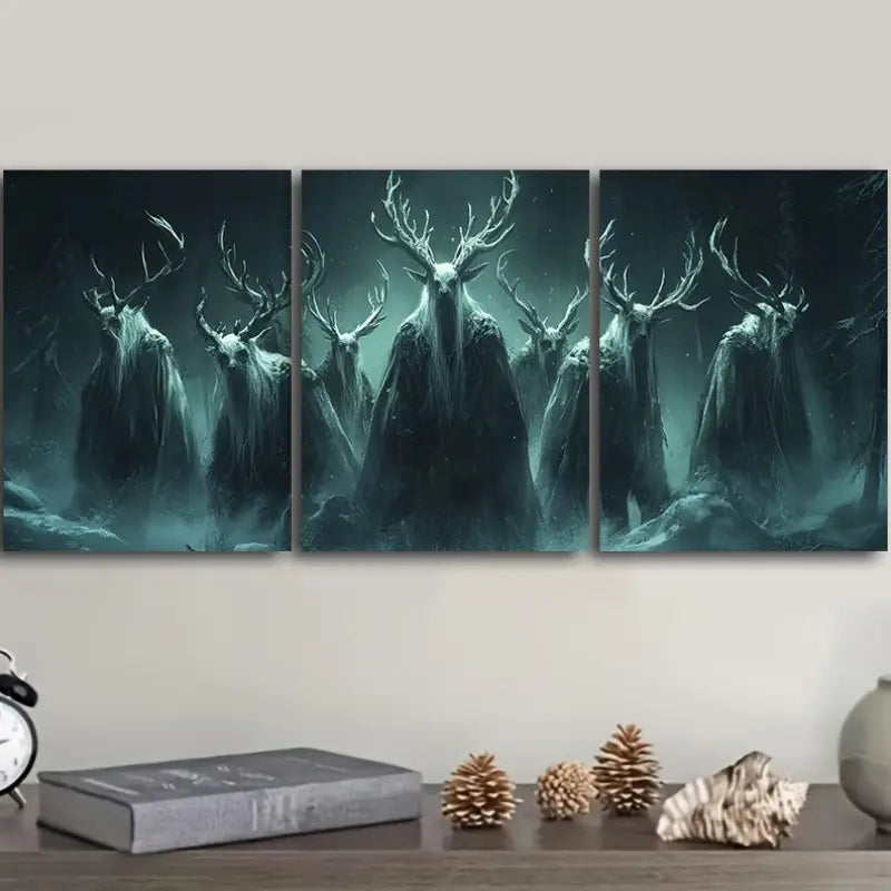 3pcs Antler Devil Painting Metal Print Ready to Hang Art