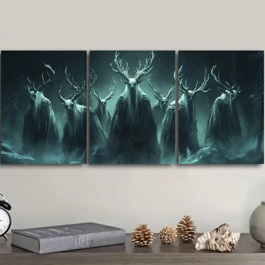 3pcs Antler Devil Painting Metal Print Ready to Hang Art