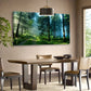 Green Forest Morning Sunlight Filtering Trees Serene Nature Scene Wall Art canvas office home room framed 120x60cm