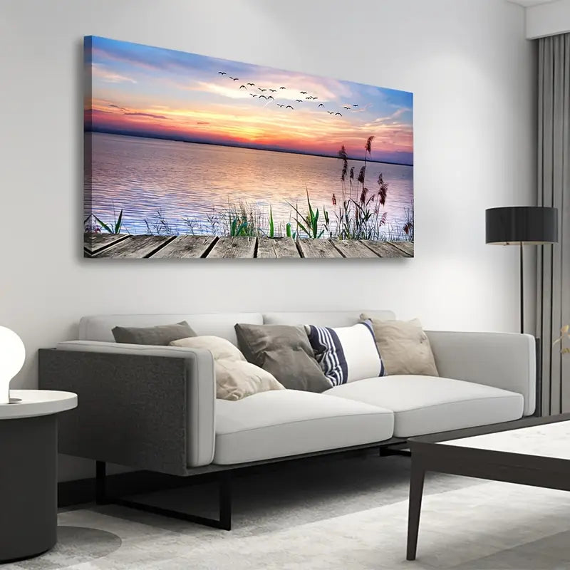 Lake Sunset Nature Walk Board Wall Art canvas office home room framed 120x60cm