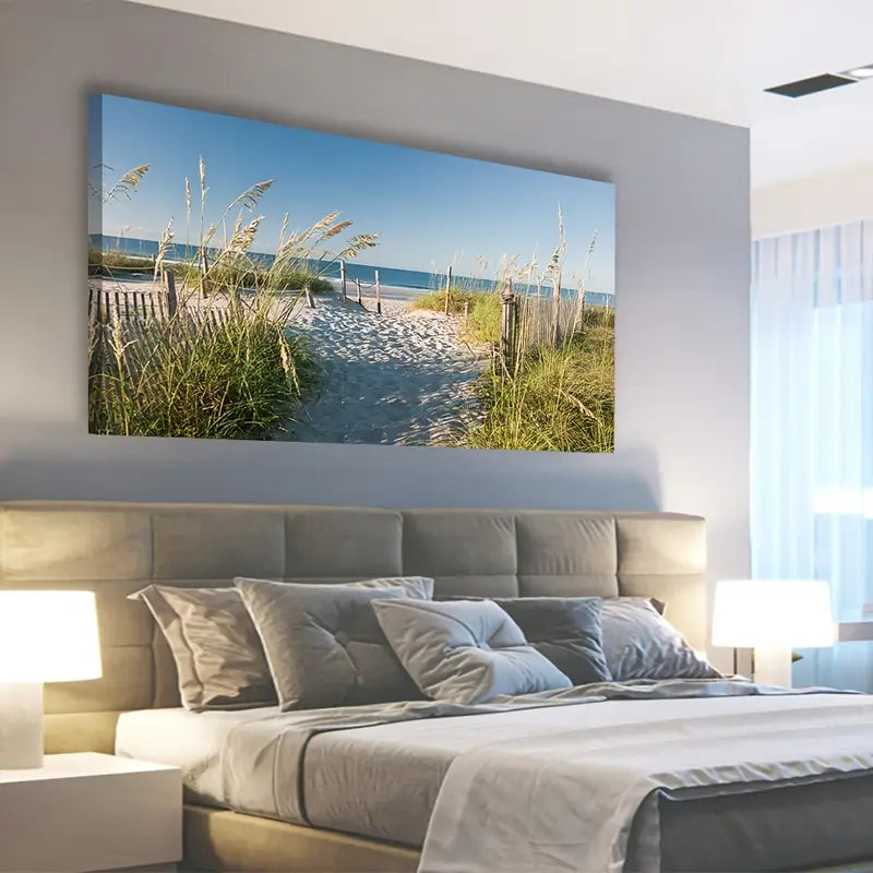 Coastal Reeds Nature Seascape Wall Art canvas office home room framed 120x60cm
