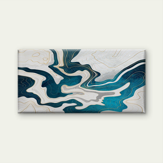 Abstract Blue Marble Gold Line Wave Wall Art Canvas Office Home Framed 80x45cm