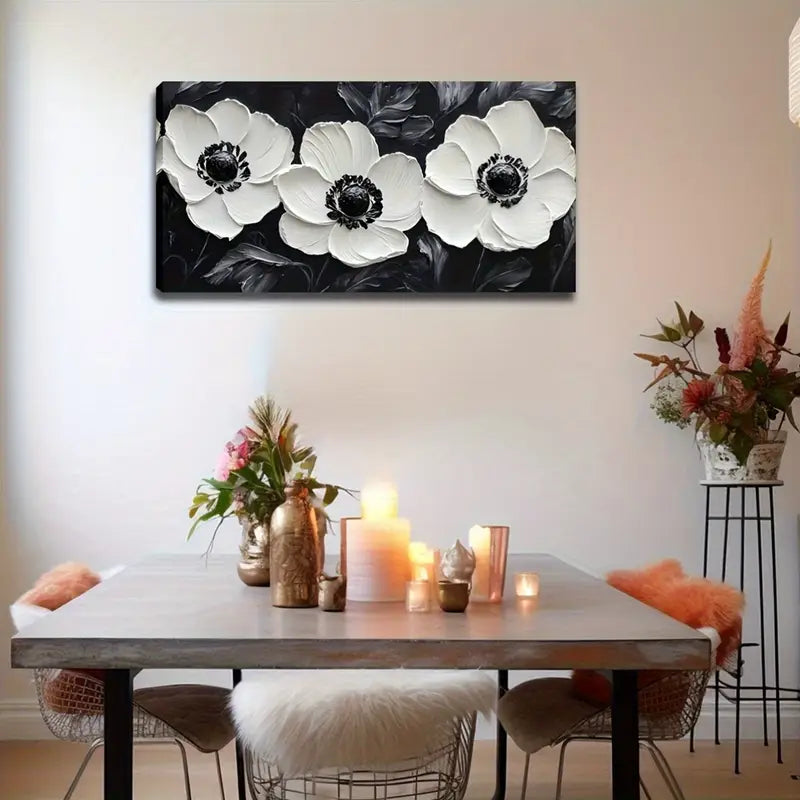 Elegant Black and White Wall Art Canvas Office Home Room Framed 120x60cm