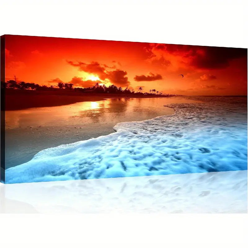 Panels Beach Sunset Ocean Wall Art canvas office home room framed 120x60cm