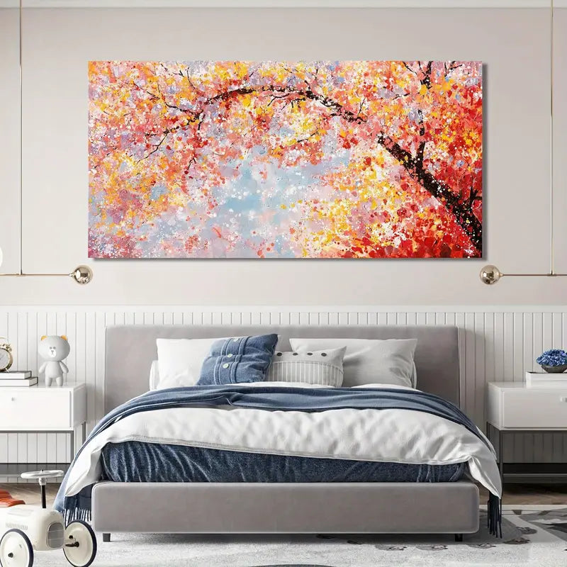 Vibrant Colorful Leaves Modern Abstract Wall Art canvas office home room framed 120x60cm