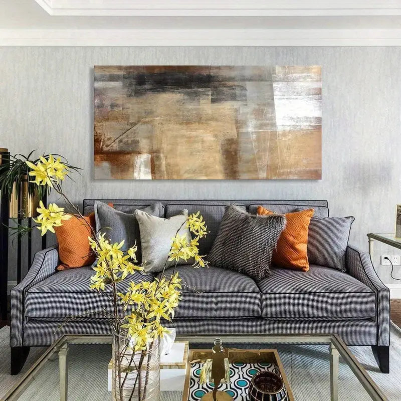 Abstract Brown & Beige Black Wall Art canvas office home room framed 120x60cm