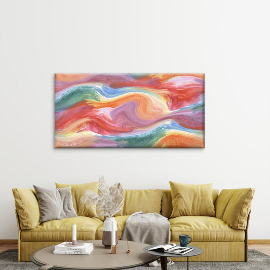 Abstract Waves Of Vibrant Oil Wall Art Canvas Office Home Room Framed 80x45cm