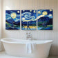 3pcs Baseball Starry Night Van Gogh Style Metal Print Ready to Hang Art