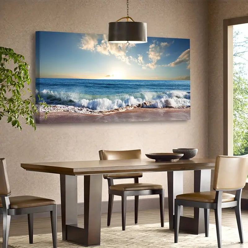 Beach Waves Summer Ocean Nature Wall Art canvas office home room framed 120x60cm