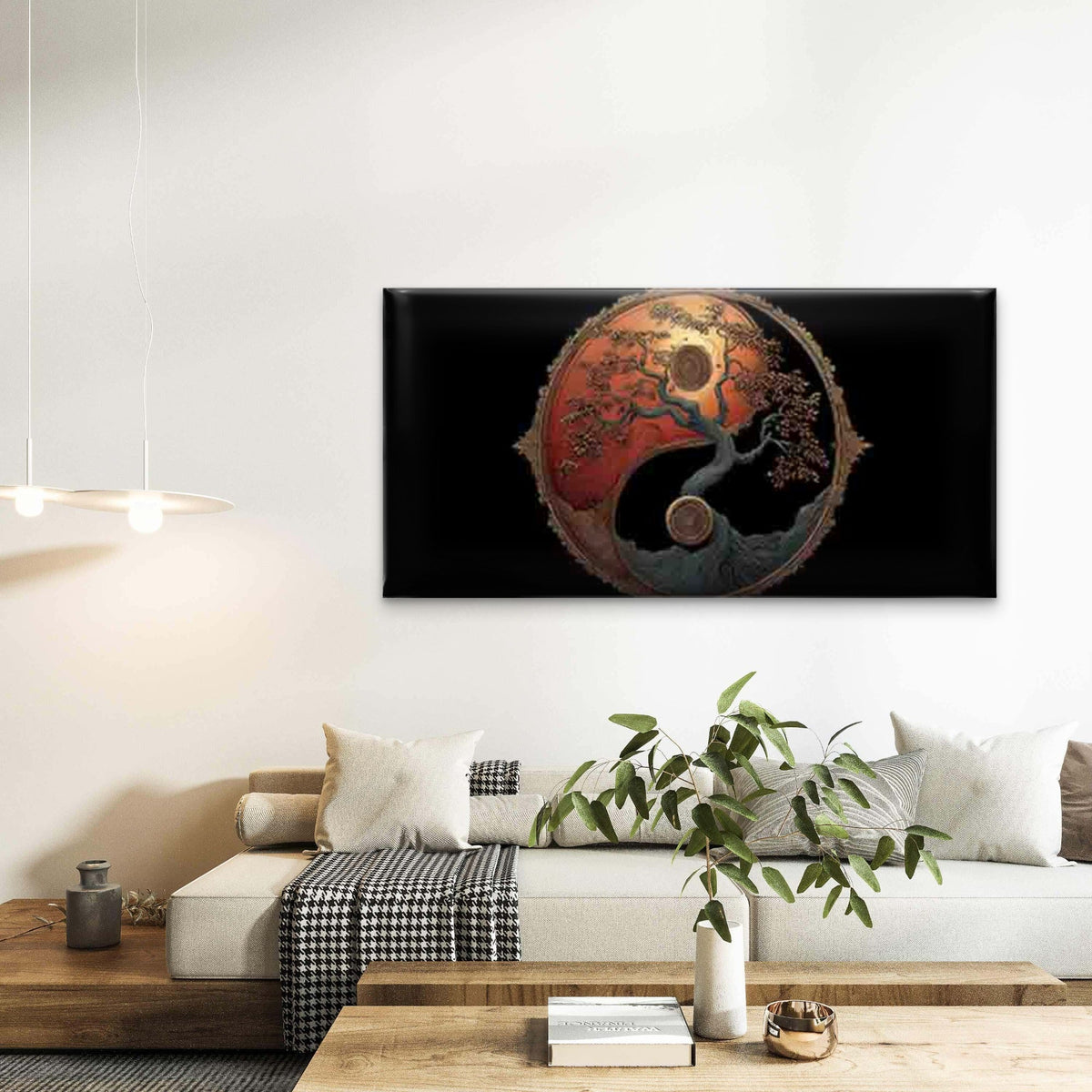 Retro Asian Yin Yang Wall Art Canvas Office Home Room Framed 120x60cm