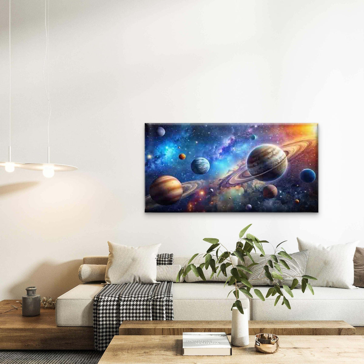 Depiction of Planets in Space Wall Art Canvas Office Home Room Framed 120x60cm