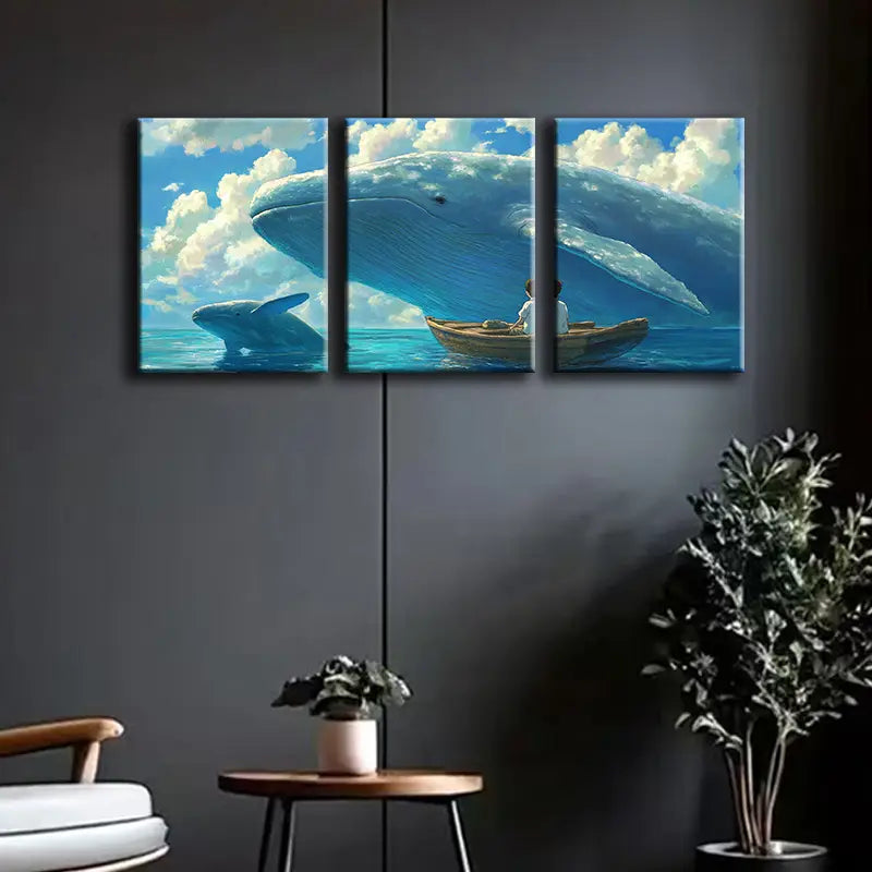 3pcs Whale and Boy Metal Print Ready to Hang Art