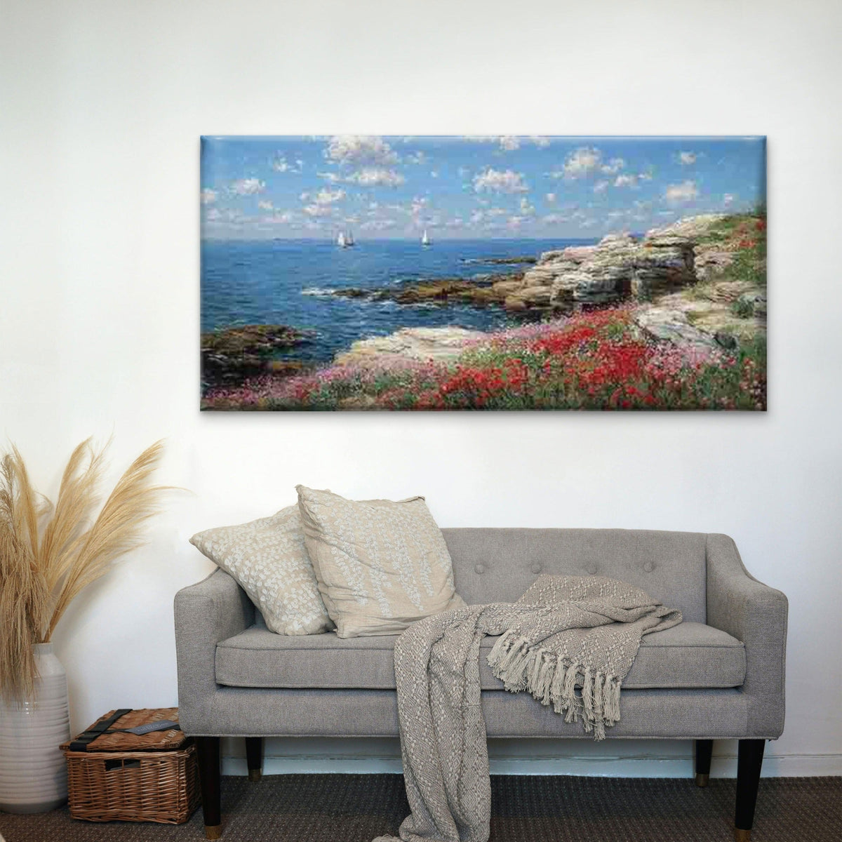 Minimalist Ocean Landscape Wall Art Canvas Office Home Room Framed 80x45cm