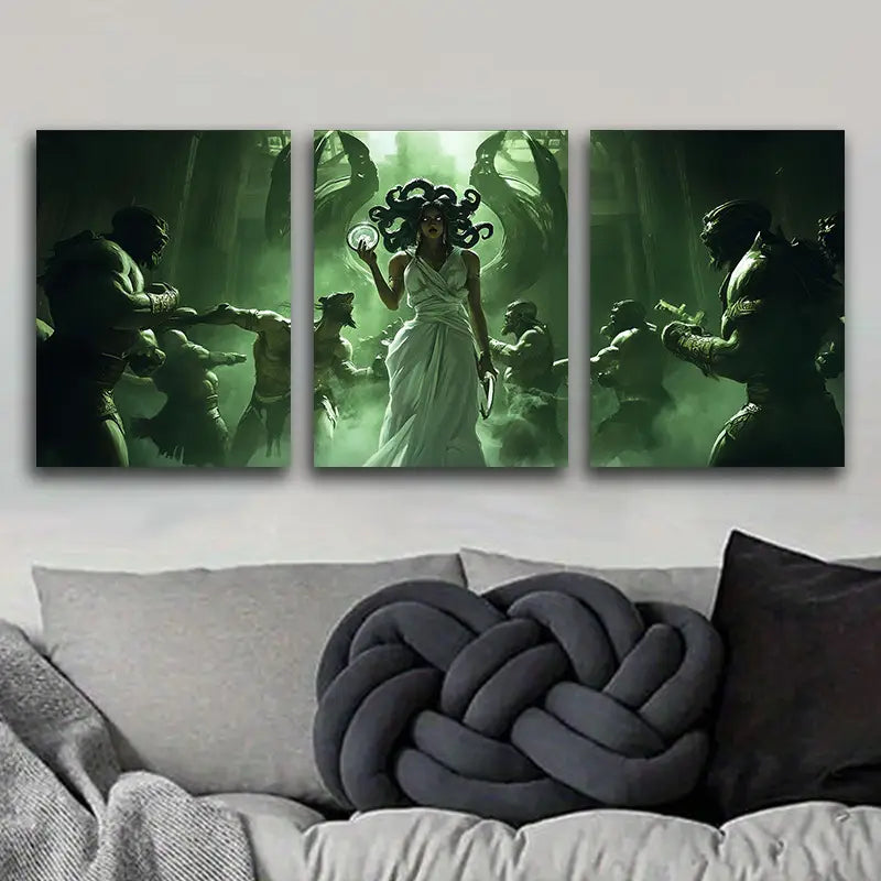 3pcs Medusa Battle Scene Metal Print Ready to Hang Art