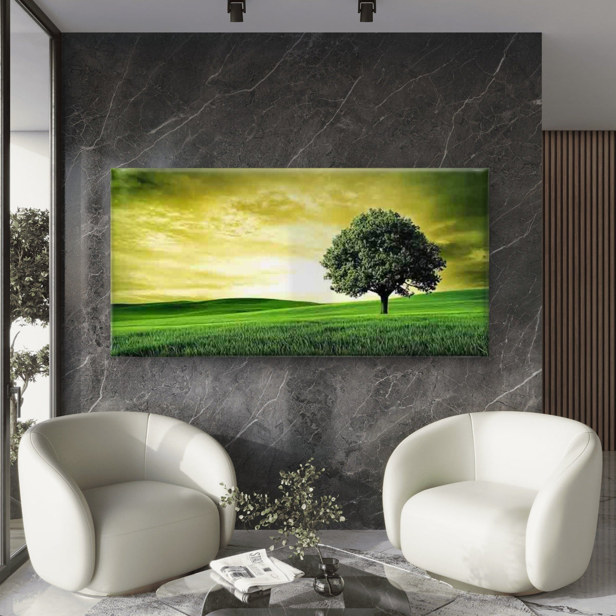 Featuring a Lone Tree Landscape Wall Art Canvas Office Home Room Framed 80x45cm