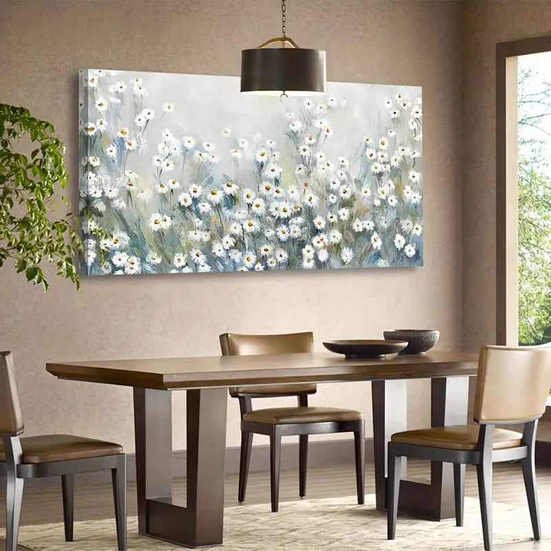 Modern Abstract Daisy White Flowers Yellow Stamens Wall Art canvas office home room framed 120x60cm