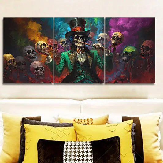 3pcs Skeleton Magician Theme Metal Print Ready to Hang Art